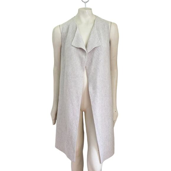 TAHARI LUXE 100% Cashmere Duster Vest Sleeveless Open Cardigan in Oatmeal SZ S - Picture 1 of 10